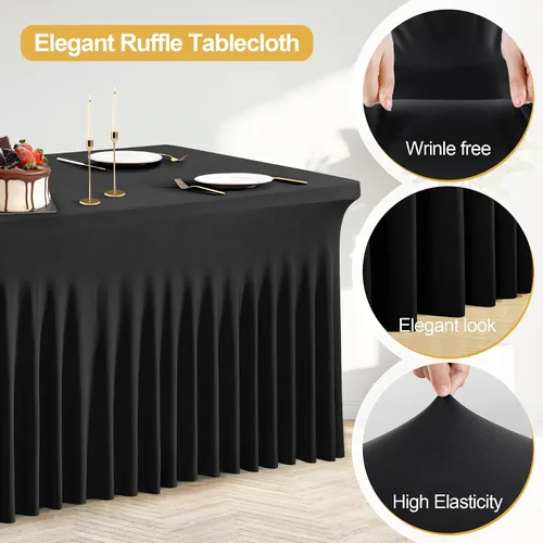 Vista 4 de PARTISKY - Mantel de elastano negro para mesas rectangulares de 4 pies, cubierta de mesa elástica para mesas plegables, bodas, fiestas, banquetes
