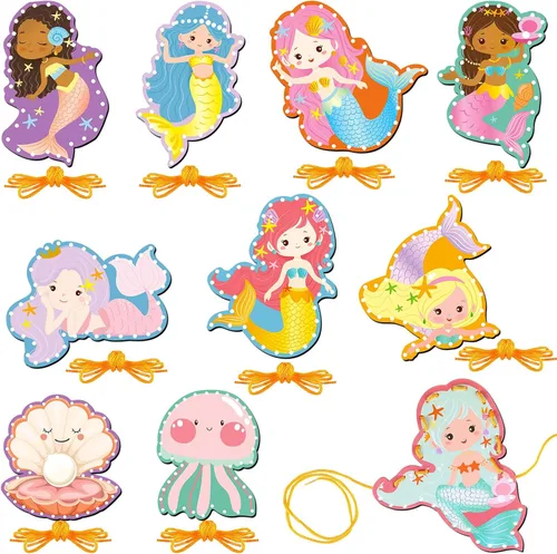 Vista 9 de Pajean Juego de 10 tarjetas con cordones para niños, tarjetas de costura de animales de doble cara, 10 estilos, manualidades de juguete para niños a