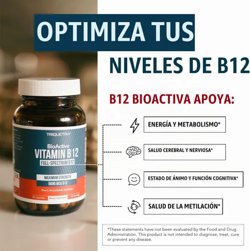 Vista 5 de Vitamina B12 BioActiva - 5000 mcg, Contiene 3 Formas BioActivas B12 Plus Cofactor Metilfolato - Metil B12, Adenosil B12 y Hidroxi B12 Apoya