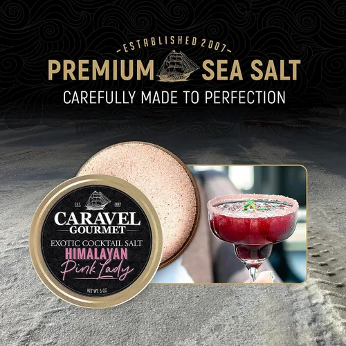 Vista 4 de Sal de cóctel exótica rosa del Himalaya, sal sin gluten para cócteles, sal de Margarita rosa sin OMG con cero calorías, 5 onzas – Caravel Gourmet