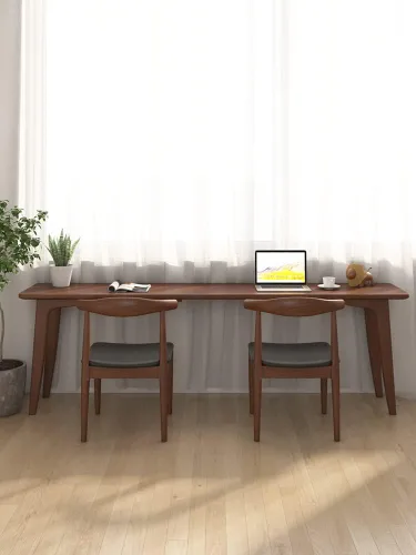 Vista 7 de LAKIQ Escritorio de madera maciza de pino, moderno, rectangular, para oficina en casa, mesa de trabajo, escritorio para computadora, mesa de Natural