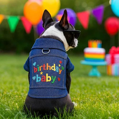 Vista 4 de Chaqueta de mezclilla para perro con anillo en D, abrigo de mezclilla azul, trajes para perros pequeños, gatos, macho, niña, ropa de cumpleaños