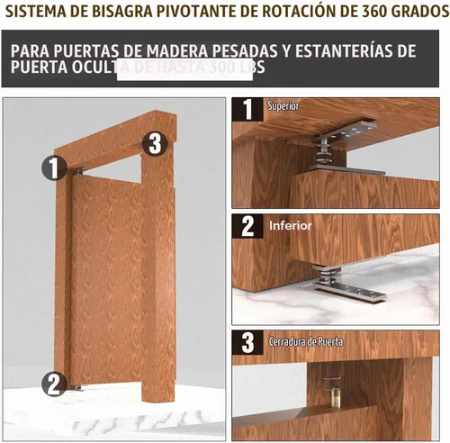 Vista 7 de Bisagra de pivote de puerta oculta Heavy Duty 200LB Hardware de puerta de madera 2PCS Thickened stainless steel pivot hinges create hidden doors