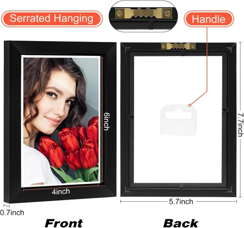 Vista 2 de LBECUA Juego de 6 marcos flotantes de 5 x 7 pulgadas con doble cristal para fotos de 4 x 6 pulgadas o pantalla completa de 5 x 7 pulgadas, Negro