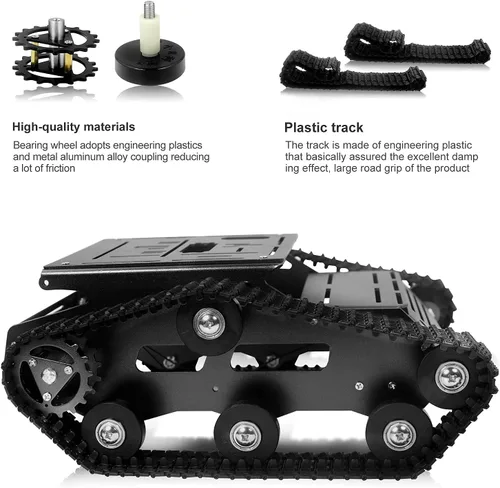 Vista 5 de Kit de chasis de coche robot inteligente, chasis de tanque grande de metal completo con motores de 2WD para Arduino Raspberry Pi Jetson Python DIY