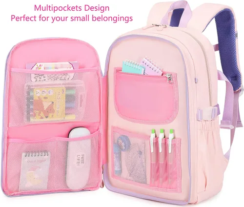 Vista 3 de Gazigo Mochila para niñas, escuela primaria, mochila de conejito para niñas, linda mochila para niños y jardín de infantes preescolar, Juego
