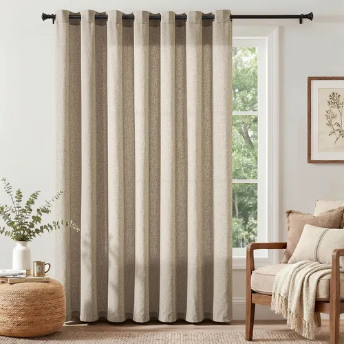 Vista 19 de Jinchan Cortinas de lino azul semitransparentes de 96 pulgadas de largo, 2 paneles para sala de estar con ojales, cortinas oscuras de lino