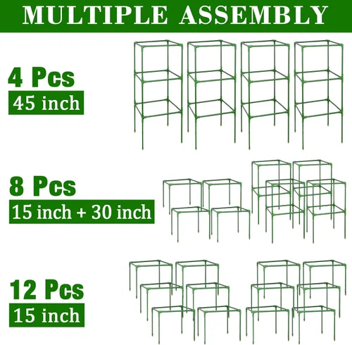 Vista 4 de ZeeDix Paquete de 4 jaulas cuadradas de tomate para jardín con clips de 45 Verde-Paquete de 4