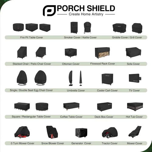 Vista 8 de Cubierta de mesa de patio Porch Shield - Funda impermeable para juego de mesa y sillas de comedor al aire libre cuadrada - 55 x 55 pulgadas, negra