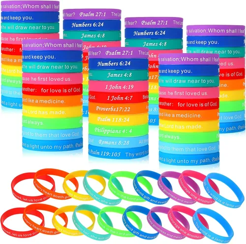 Vista 9 de Estune 120 pulseras con versículo bíblico, pulseras cristianas, color azul