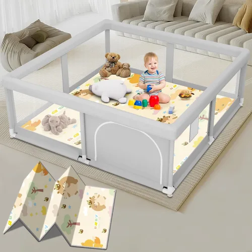 Vista 9 de Corralito de juegos para bebés y niños pequeños de 50 x 50 pulgadas, patios de juegos para interiores y exteriores, corral de juego de seguridad
