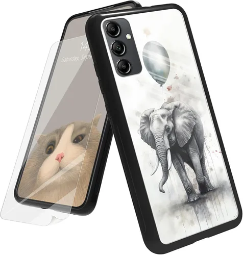 Vista 96 de Funda para Samsung Galaxy A12 5G con protector de pantalla, parte trasera de vidrio templado + TPU de silicona suave que absorbe los golpes