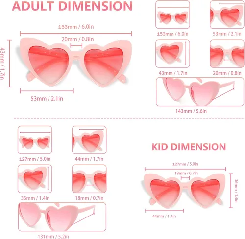 Vista 10 de Lentes de sol de moda con forma de corazón rosa para hombres y mujeres, paquete dúo de lentes retro para mamá y yo