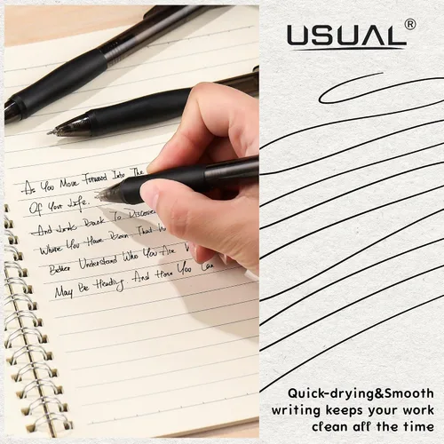 Vista 4 de USUAL Bolígrafos de gel de 0.020 in, paquete de 12 bolígrafos retráctiles de tinta negra de punta fina, escritura suave de secado rápido, no se