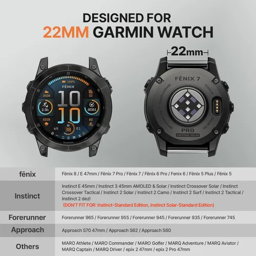 Vista 5 de Bandletic Compatible con Garmin Instinct 2 Correa de Reloj - Bandas Resistente de Nylon de Ajuste Rápido de 22mm para Fenix 8 E 47mm/7 6 Pro/5