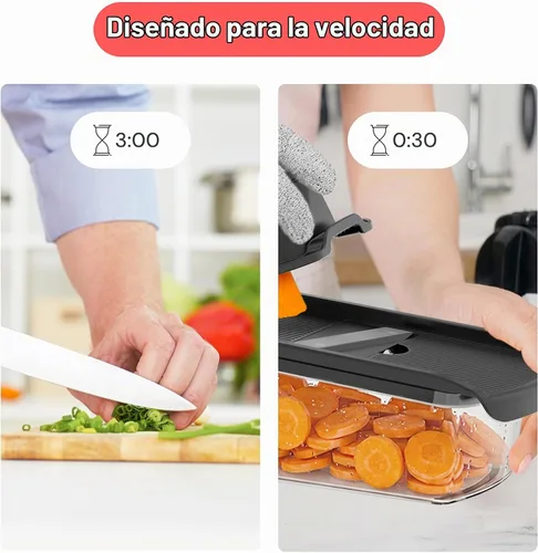 Vista 3 de Fullstar Cortador y rallador de verduras Pro Mandoline con recipiente