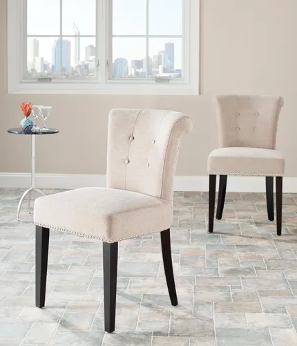 Vista 2 de Safavieh Mercer Collection Matthew - Silla de comedor de poliéster, color beige, juego de 2