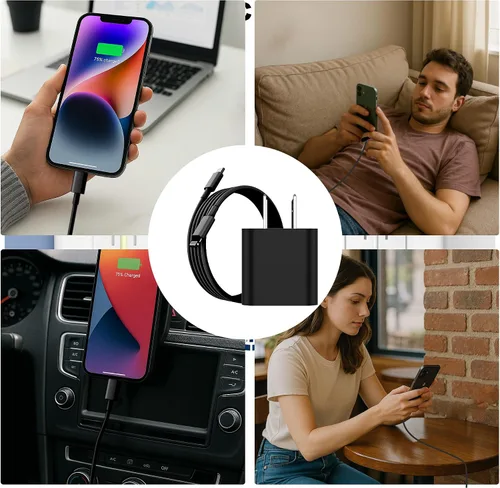 Vista 6 de Cargador de iPhone de carga rápida, cargador de pared USB C de 20 W PD de 4 unidades con cable de carga rápida de 1.8 m - Cargador rápido