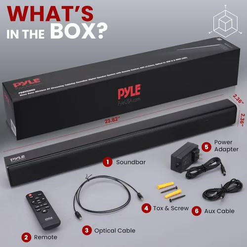 Vista 7 de Pyle Barra de sonido BT inalámbrica Wave Base - Sistema de sonido compacto de cine en casa de mesa con AUX, graves extendidos, estéreo de rango