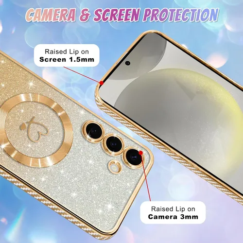 Vista 231 de Bonoma - Funda compatible con Samsung Galaxy S21 Plus, diseño de corazón con purpurina, color rosa Support for MagSafe, Plating Magnetic Case TPU