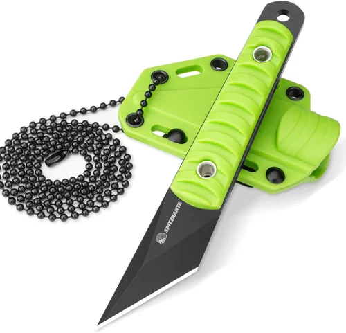 Vista 13 de Cuchillo de cuello compacto de 14.7 cm, pequeño cuchillo de hoja fija EDC Kiridashi con empuñadura de ABS azul, acero 5Cr14MoV, ideal para camping