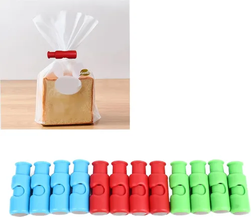 Vista 4 de 12 clips para bolsa de pan, plástico ABS resistente, 3 colores, clips de cierre de bolsa de plástico fácil para el hogar, cocina, viajes, comedor