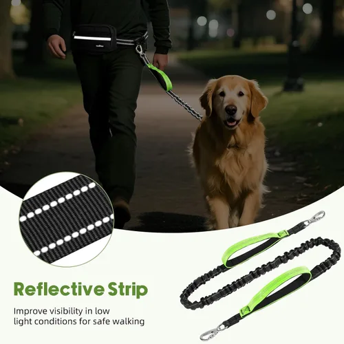 Vista 7 de Correa de perro manos libres con bolsa, correa de cintura para pasear al perro, trotar, senderismo, correas retráctiles con asas acolchadas dobles