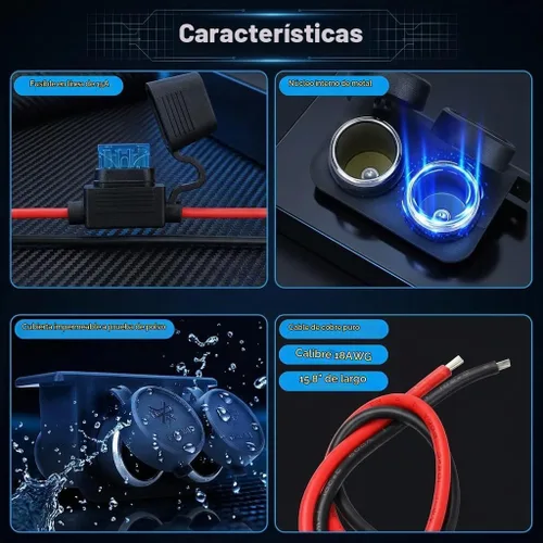 Vista 4 de Enchufe para encendedor de cigarrillos con fusible de hoja, divisor de encendedor de cigarrillos de 2 enchufes, 12 V, enchufe de repuesto Negro-1p