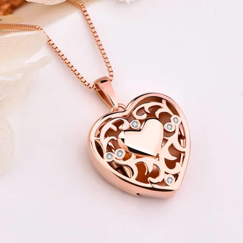 Vista 4 de YL Collar con medallón de corazón de plata de ley 925 personalizado con alas de ángel de filigrana