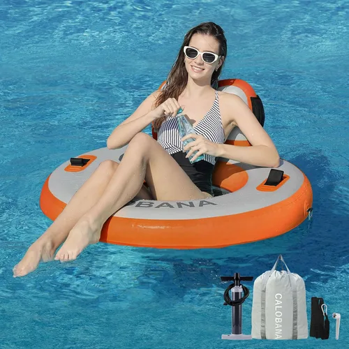 Vista 9 de CALOBANA Anillo Flotante Redondo Inflable Hamaca de Agua Flotadores de Río de Alta Resistencia Flotadores de Lago para Adultos Plataforma de Isla