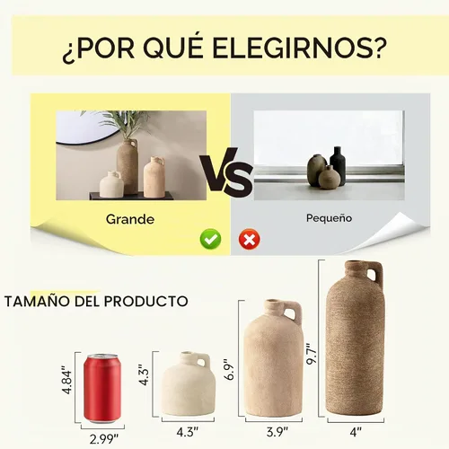 Vista 3 de Jarrón de cerámica para decoración de mesa para el hogar, juego de 3 jarrones de flores para sala de estar, cocina, decoración de granja, jarrones