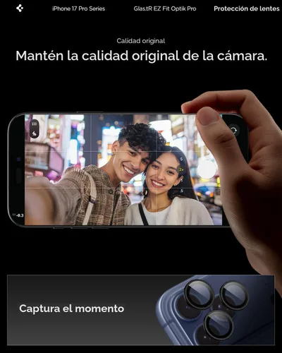 Vista 4 de Spigen Protector de pantalla para lente de cámara [GlasTR EZ Fit Optik Pro] diseñado para iPhone 17 Pro Max iPhone 17 Pro iPhone 16 Pro Max 16