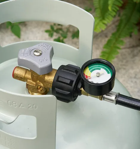 Vista 5 de CALPOSE Manguera adaptadora de propano de 3 pies con calibre, adaptador de 1 libra a 20 libras que convierte electrodomésticos de 1 libra en tanques