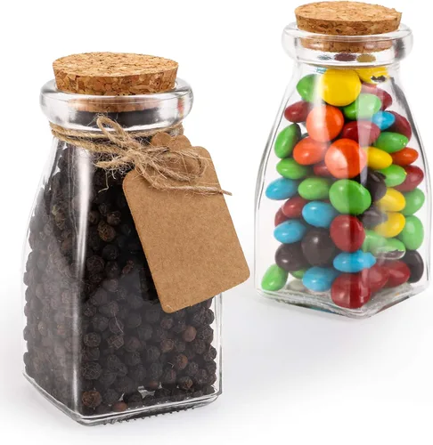 Vista 6 de yarlung Paquete de 30 tarros de cristal con tapas de corcho, juego de tarros de caramelo pequeños transparentes de 4 onzas, botellas decorativas