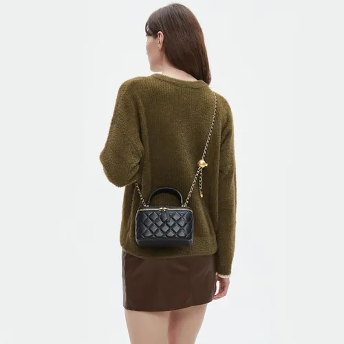 Vista 2 de DORIS&JACKY Pequeña bolsa acolchada para mujer, diseño de cuero, con asa superior, con correa de cadena de metal