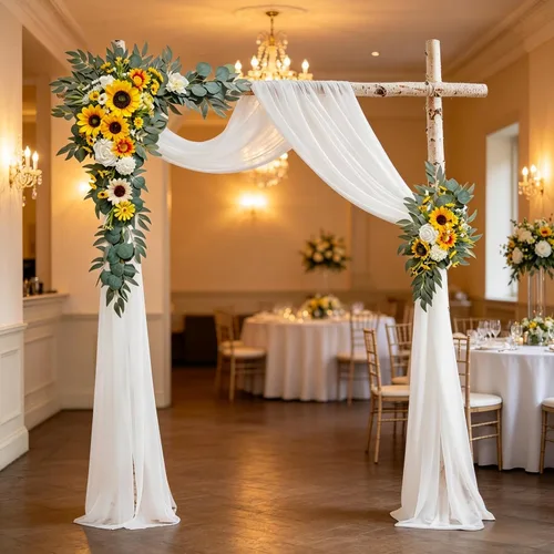 Vista 6 de Odouzy Kit de flores de arco de boda, decoración de arco de flores artificiales (juego de 3), 2 arreglos florales artificiales con 1 cortina