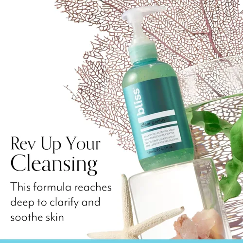 Vista 6 de Bliss Clear Genius Limpiador de gel clarificante, 6.4 onzas líquidas, ácido salicílico BHA para purificar los poros, eliminar el exceso de aceite