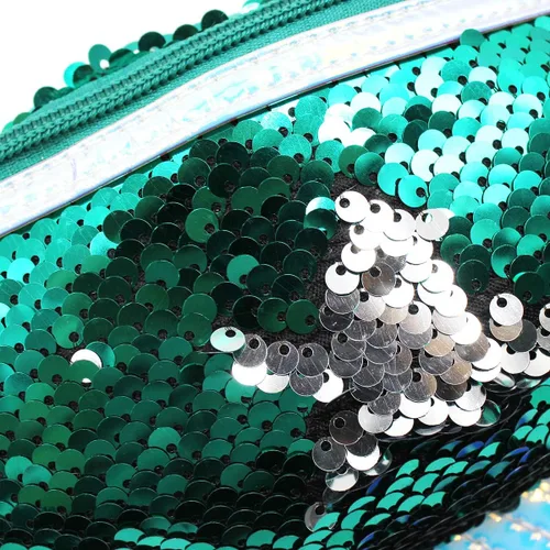 Vista 5 de JUMISEE Riñonera de lentejuelas brillantes para niños y niñas, bolsa de cintura holográfica con purpurina y cola de sirena, bolso cruzado, Verde