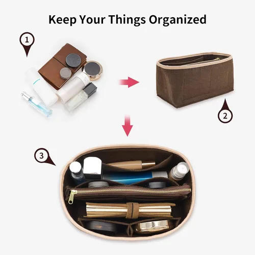 Vista 5 de Organizador de bolsos y modelador de base para Speedy 30 & Neverfull mm, organizador de bolsas de fieltro para bolsos con cremallera de metal bolsa