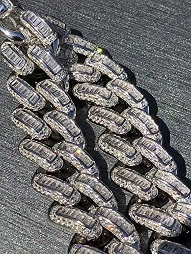 Vista 4 de HarlemBling Solid 925 Sterling Silver - Baguette CZ Iced Mens Miami Cuban Link Bracelet - 12mm - Heavy 62 Grams