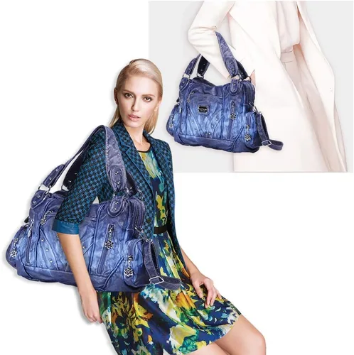 Vista 7 de Angel Barcelo Bolsos de mano de moda espaciosos para mujer, bolsos de hombro para mujer, bolso de cuero lavado