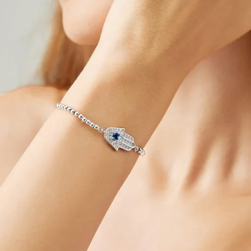 Vista 9 de Evil Eye Bracelets Hamsa Bracelet - 18K Gold Plated Adjustable Eye of Protection Bracelet Silver Evil Eye Amulet ojo Bracelet Gold Evil Eye Jewelry