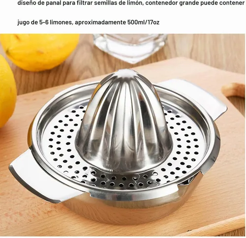 Vista 2 de Exprimidor de limón de acero inoxidable Exprimidor de cítricos Prensa de mano Herramienta de exprimir jugo de naranja con recipiente