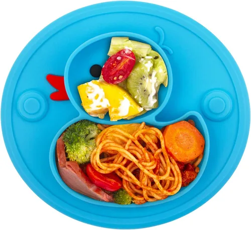 Vista 2 de Plato dividido de silicona para bebés, plato portátil antideslizante para alimentación infantil con ventosa para niños, bebés y niños, sin BPA, apto