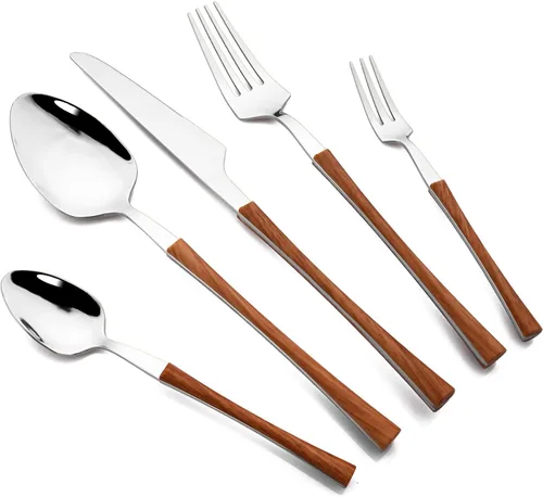 Vista 12 de JASHII Juego de cubiertos de acero inoxidable con textura de mármol, 24 piezas, tenedor de cuchillo, cuchara de té, cubiertos plateados para 6