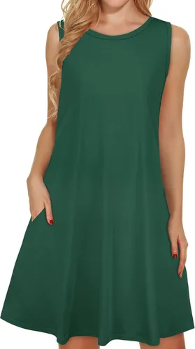 Vista 23 de elescat Vestidos de verano para mujer 2025, vestido casual de playa sin mangas con estampado floral, tipo camiseta, suelto y con bolsillos