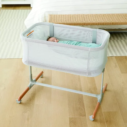 Vista 5 de Skip Hop Cozy-Up - Sábana bajera ajustable 2 en 1 con nubes blancas y rosas, 100 % algodón