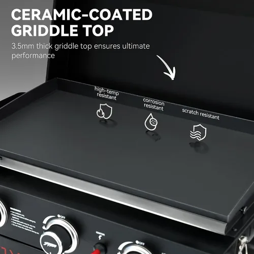 Vista 6 de Royal Gourmet PD3001 - Parrilla de gas propano de 3 quemadores con soporte plegable, parrilla portátil de 23 pulgadas con mesa auxiliar y área