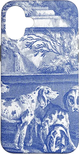 Vista 23 de Vintage Blue French Toile Hound Dogs Case for iPhone 16