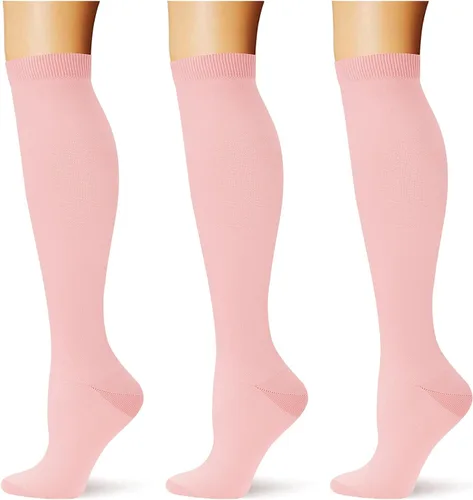 Vista 41 de (3 pares) Calcetines de compresión 20-30 mmHg, calcetines largos hasta la rodilla para mujeres y hombres, soporte atlético, para viajes y uso diario